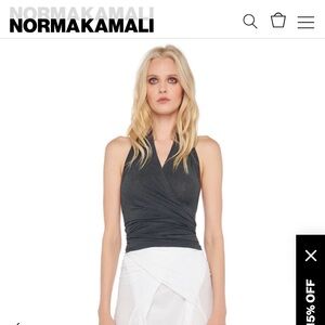 Norma Kamali Black Sleeveless Wrap Top matching long shirred skirt